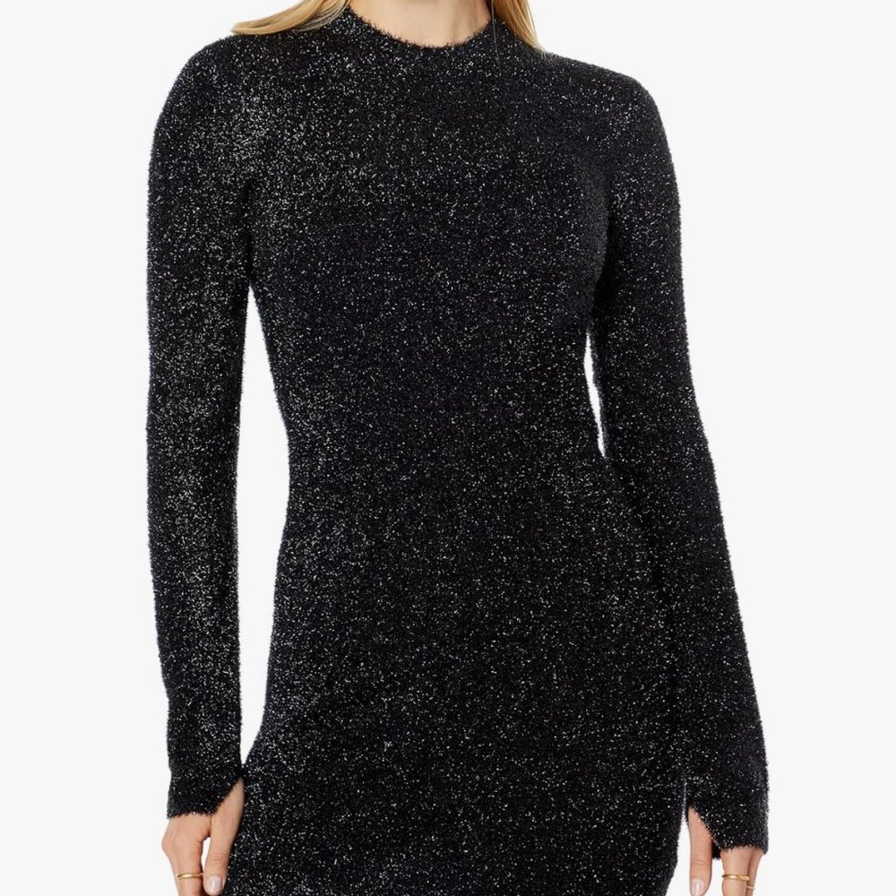 AllSaints Black Sparkle Mini Dress Long Sleeve Size M NWT